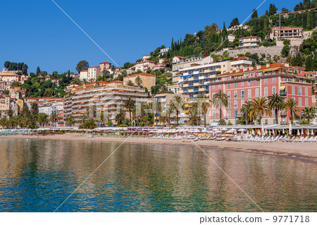 Hotels and beaches in Menton, France. 9771718