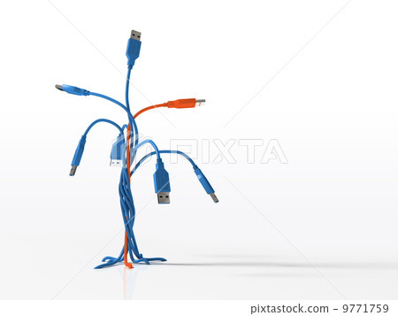 Tree usb connectors isolated on white background 3D 9771759