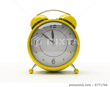 Yellow alarm clock isolated on white background 3D 9771766