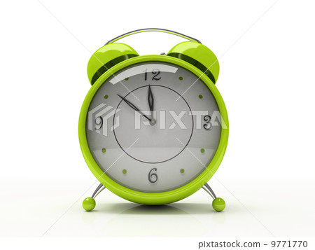 Green alarm clock isolated on white background 3D 9771770