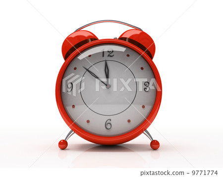 Red alarm clock isolated on white background 3D 9771774