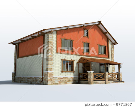 Brick house isolated on white background 3D 9771867