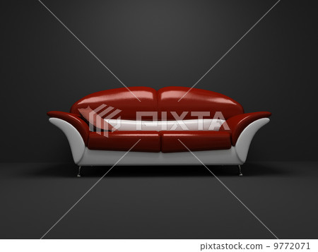 Red sofa on dark background 9772071