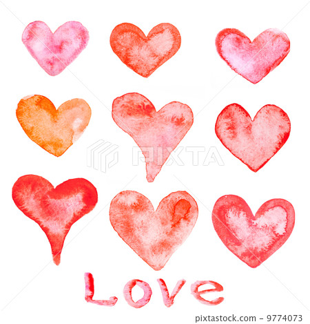 Watercolor painted red hearts - Stock Illustration [9774073] - PIXTA