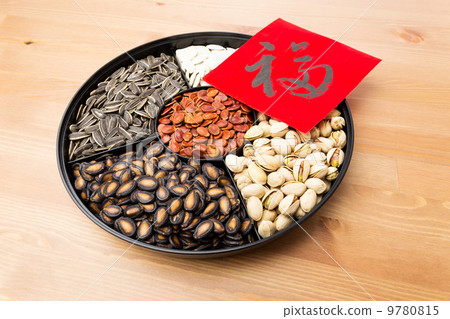 Assorted chinese sytle snack tray and chinese calligraphy, meani Assorted chinese sytle snack tray and chinese calligraphy, meani 9780815