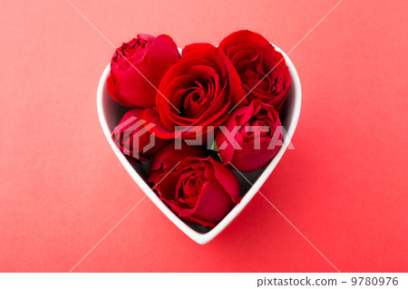 Red rose inside the heart shape bowl 9780976