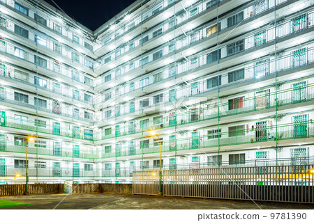 Public housing in Hong Kong at night Public housing in Hong Kong at night 9781390