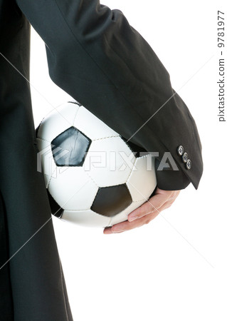 Back view of businessman hold soccer ball Back view of businessman hold soccer ball 9781977