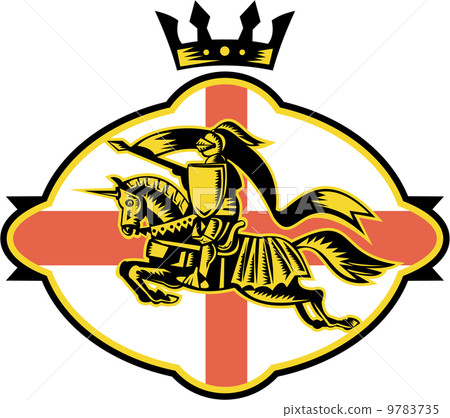 Stock Illustration: English Knight Riding Horse Lance Retro