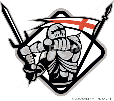 English Knight Fighting Sword England Flag Retro 9783781