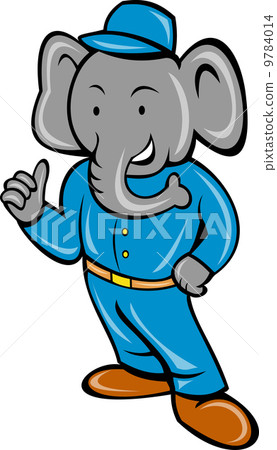 Cartoon elephant busboy or bellboy posing Cartoon elephant busboy or bellboy posing 9784014