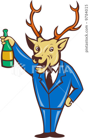 stag deer holding champagne wine bottle stag deer holding champagne wine bottle 9784015