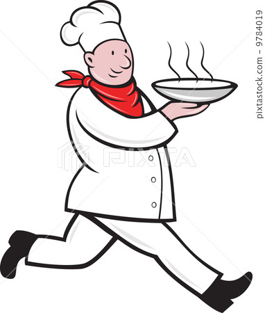 chef cook running serving hot soup bowl chef cook running serving hot soup bowl 9784019