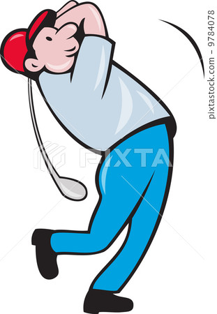 Cartoon Golfer Golfing Swinging Golf Club 9784078