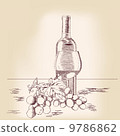 Bottle of wine and glass with grapes. Illustration 9786862