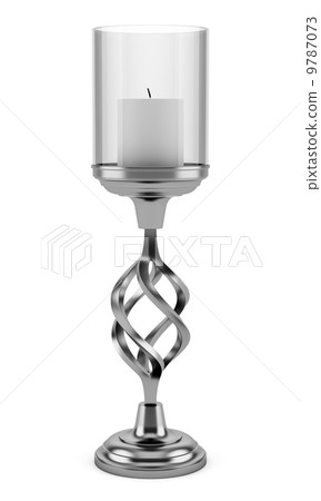 metal candlestick with candle isolated on white background 9787073