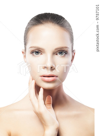 beautiful young woman with clean skin isolated on white backgrou beautiful young woman with clean skin isolated on white backgrou 9787101