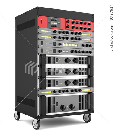 audio effects processors in a rack isolated on white backgroud 9787624