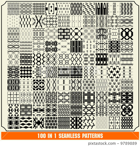 100 in 1 of Different vector seamless patterns 9789889