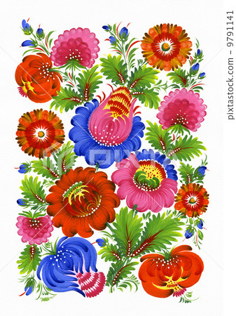 traditional ukrainian pattern. hands painted on paper traditional ukrainian pattern. hands painted on paper 9791141