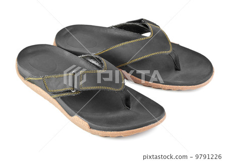 pair of black flip flops isolated on white background 9791226