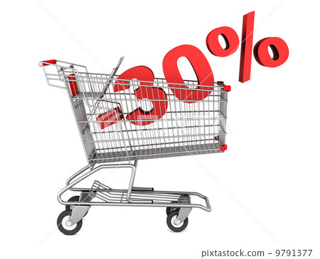 shopping cart with 30 percent discount isolated on white backgro shopping cart with 30 percent discount isolated on white backgro 9791377