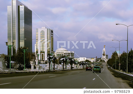 Vew on the Wide boulevard  and Ashkhabad Neutrality Arch  9798829