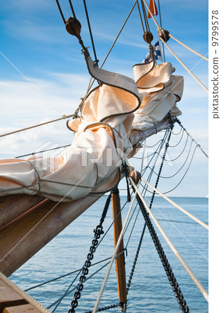 Bowsprit of the wooden sailing ship close up Bowsprit of the wooden sailing ship close up 9799578