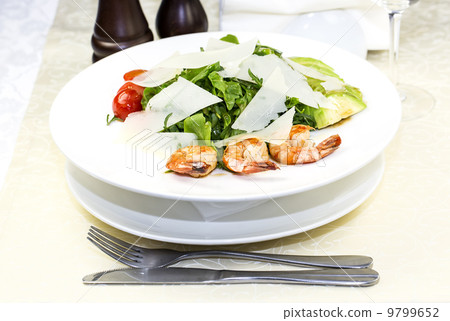 shrimp salad and greens on a white background 9799652