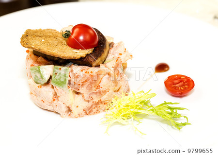 salad, fish and eggs decorated with greens and tomatoes salad, fish and eggs decorated with greens and tomatoes 9799655