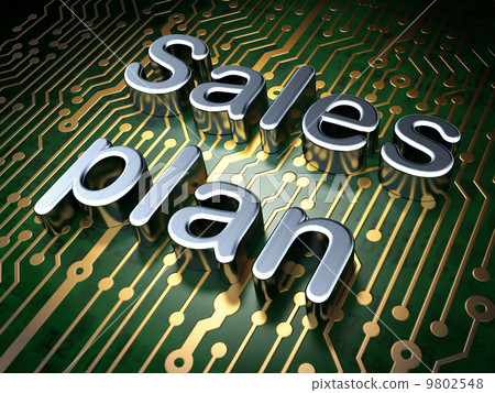 Advertising concept: Sales Plan on circuit board background Advertising concept: Sales Plan on circuit board background 9802548