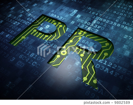 Advertising concept: PR on digital screen background 9802589