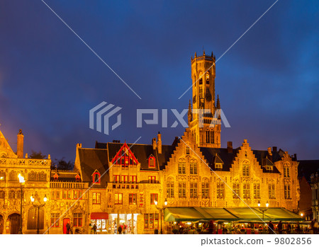 old houses with Belfort tower, Bruges old houses with Belfort tower, Bruges 9802856