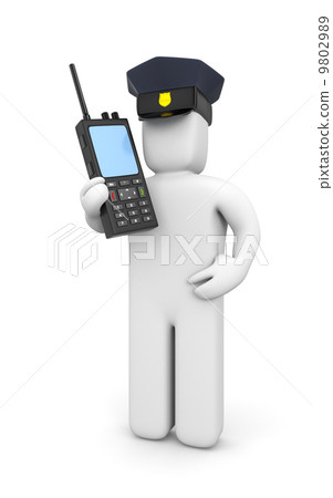 Policeman with portable radio transmitter 9802989