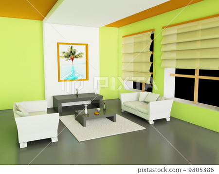 3d Illustration of modern interior of living-room. 3d Illustration of modern interior of living-room. 9805386