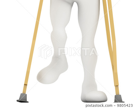 An injured man on crutches isolated against white background 9805423