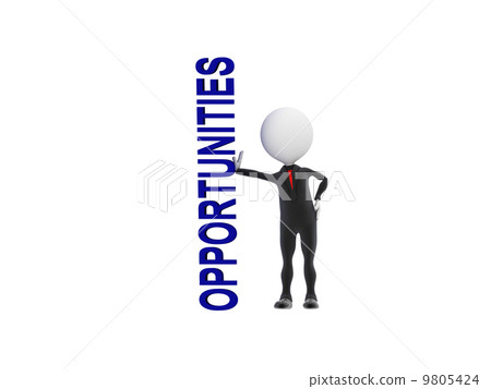 3D businessman touching the word opportunities. 9805424