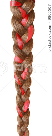 Women braid decorated with a red ribbon isolated on white 9805507