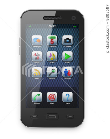 Beautiful highly-datailed black smartphone on white 9805597