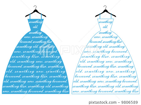 wedding dress with text something blue, vector illustration 9806589