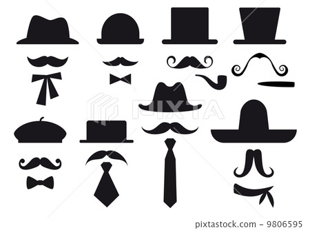 mustaches, hats and ties, gentleman vector set 9806595