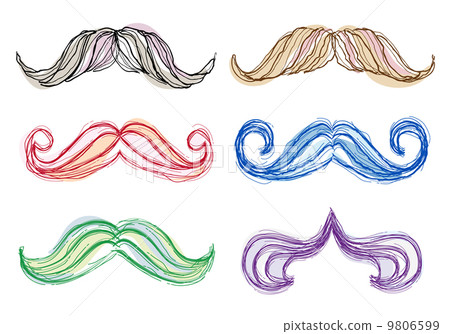 Hand-drawn mustache set, vector design elements 9806599