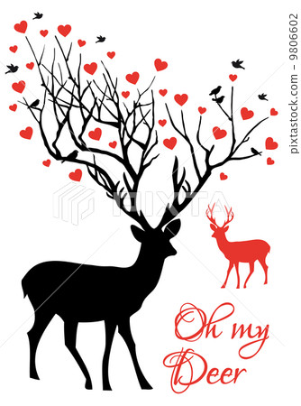Oh my deer, stag and doe couple with red hearts, vector illustration 9806602