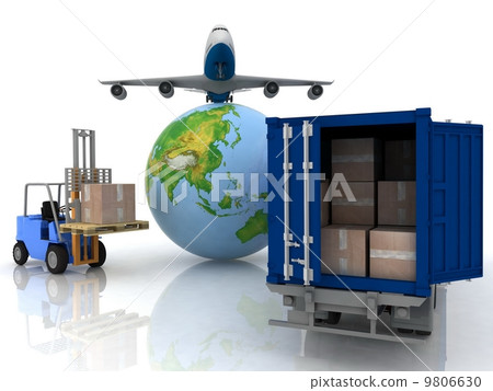 airliner with a globe and auto loader with boxes 9806630