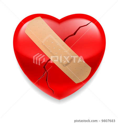 Cracked red heart  with plaster 9807683