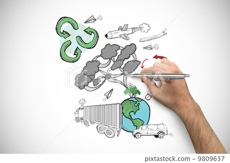Composite image of hand holding a silver pen Composite image of hand holding a silver pen 9809637