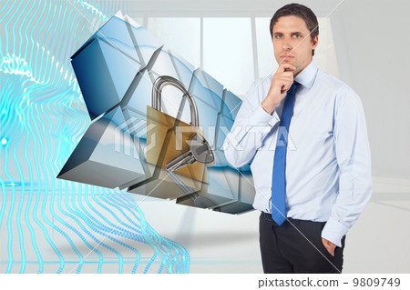 Composite image of thinking businessman touching his chin 9809749