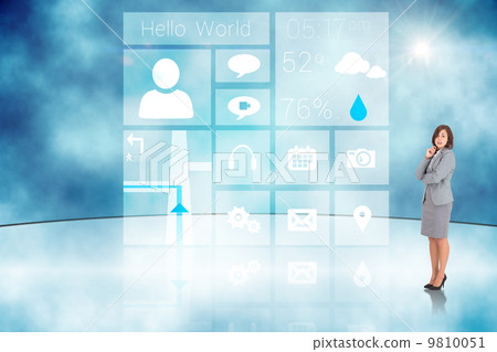 Composite image of smiling thoughtful businesswoman Composite image of smiling thoughtful businesswoman 9810051