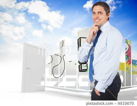 Composite image of thinking businessman touching his chin Composite image of thinking businessman touching his chin 9810070