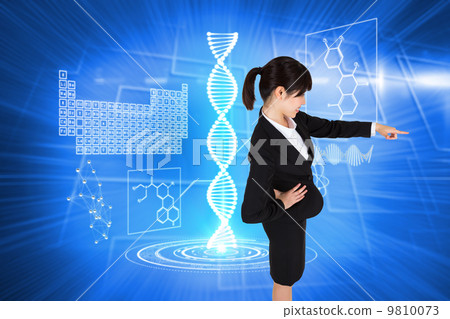 Composite image of smiling businesswoman pointing Composite image of smiling businesswoman pointing 9810073